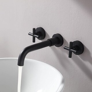 Wall Mounted Bathroom Sink Faucet Double Handle Bathroom Faucet 3 Holes Modern Lavatory Basin Vanity Tap With Valve, NO DRAIN