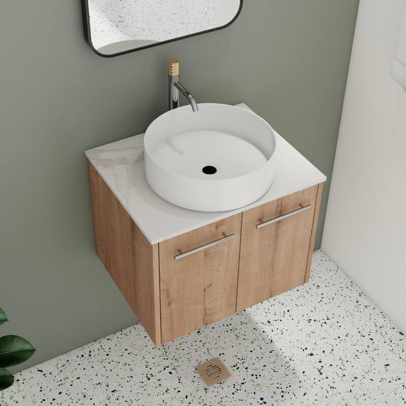 Beingnext 24"/30" Single Bathroom Vanity with Sink, Floating Bathroom Vanity with 2 Soft Close Doors - 24''W - Imitative Oak-400