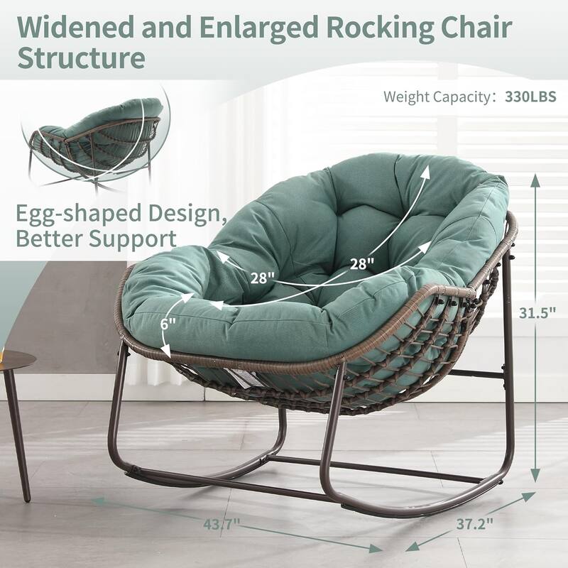 Outdoor Rattan Rocking Chair,Padded Cushion Rocker Recliner Chair Outdoor for Front Porch, Living Room, Patio, Garden
