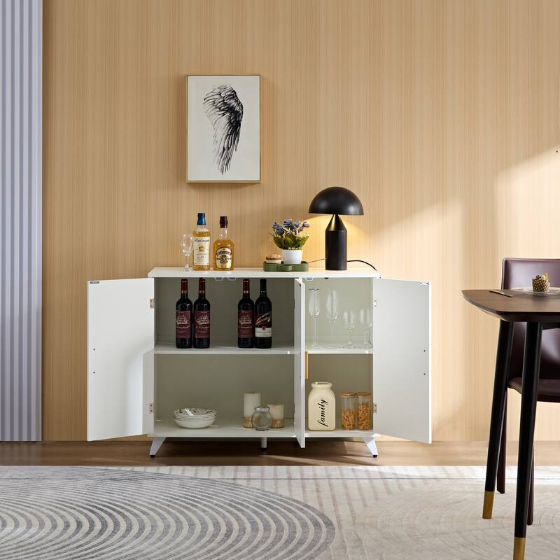 Entryway Sideboard with Wavy Doors and Gold Handles for Dining or Living Room Storage