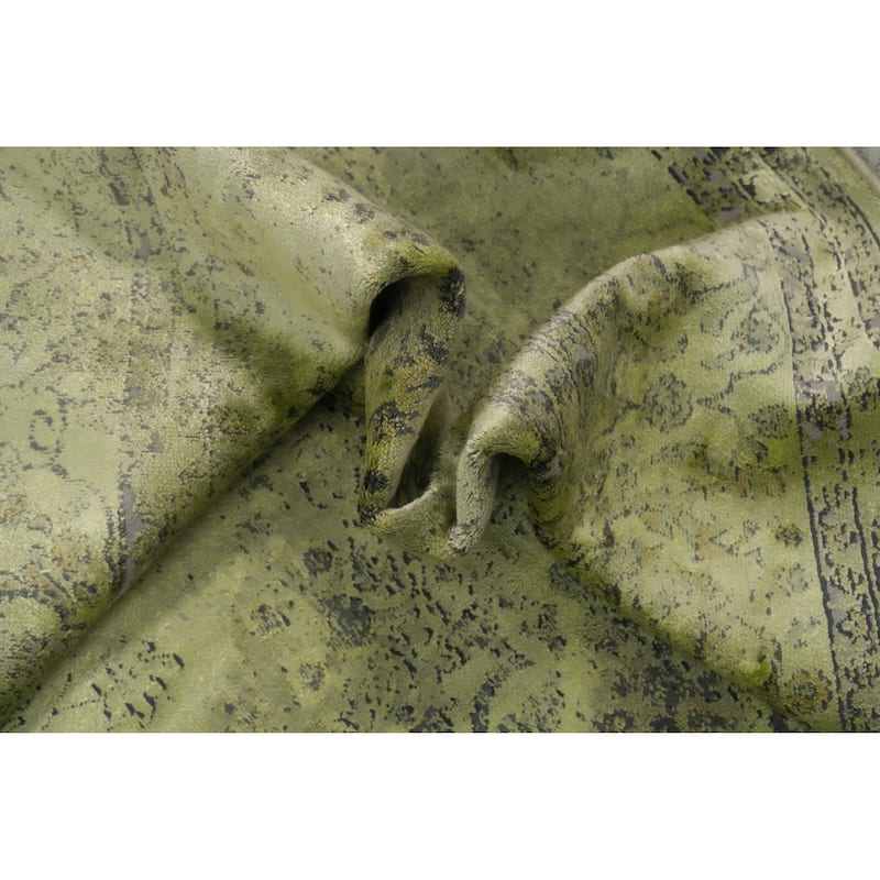Machine Made Oriental Polyester Carpet Traditional Floral Green Tabriz Area Rug - 7' 5'' X 5' 2''