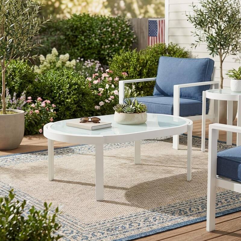 Christopher Knight Home - Aurelia Modern Aluminum Outdoor Oval Coffee Table with Tempered Glass Top - White