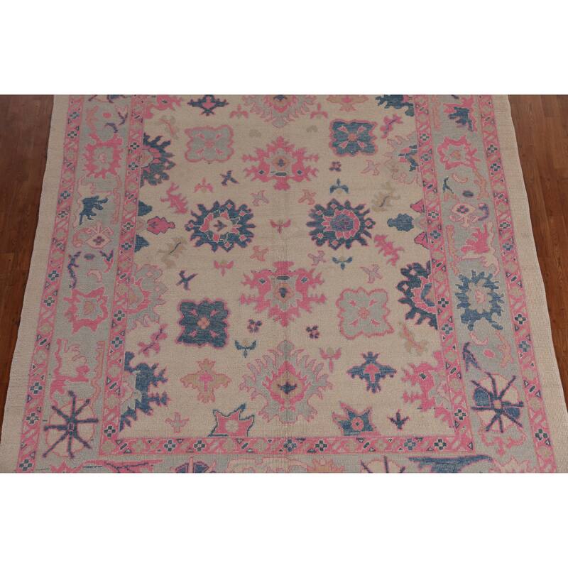 Hand Knotted Oriental 100% Wool Carpet Transitional All-Over Beige & Ivories Oushak Area Rug - 10' 6'' X 8' 4''