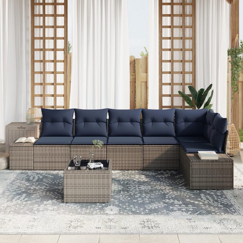 vidaXL 7 Piece Garden Sofa Set with Cushions - 125.6×60.6×27.2