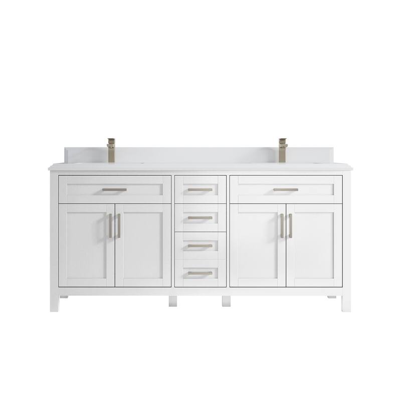 Willow Collections 72 in. W x 22 in. D Double Sink Bathroom Vanity with Countertop - 1.5" White Quartz - White