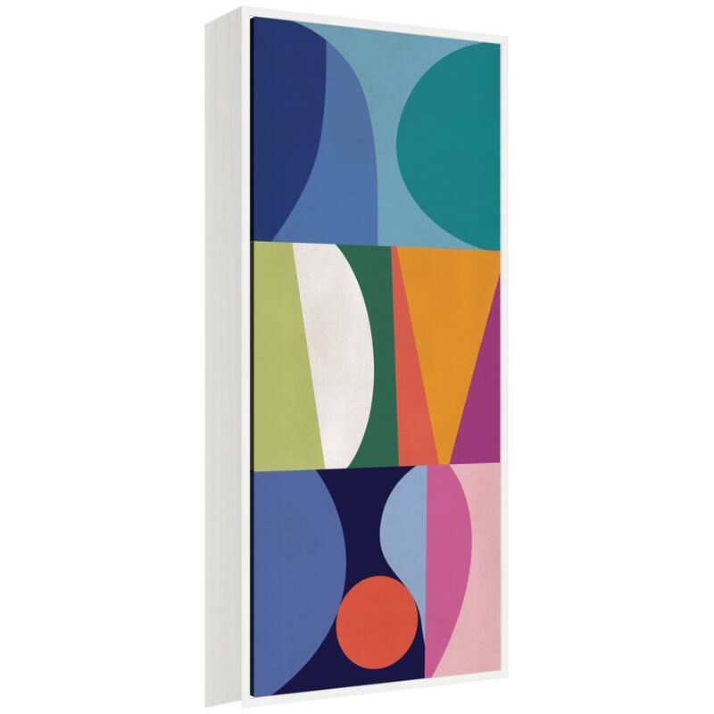 Kate and Laurel Abstract 02 Panel 2 by Rachel Lee Framed Canvas Wall Art Print - 18 x 40 - White