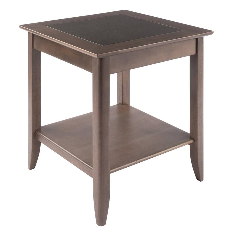 24" Oyster Gray Square End Table with Shelf