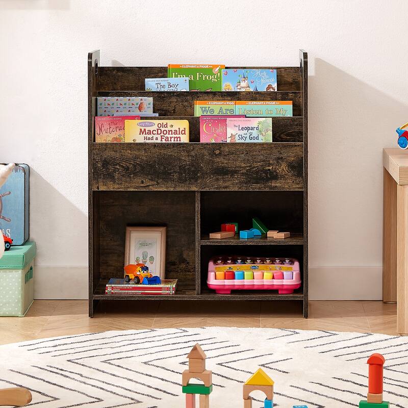 VECELO Kids Bookshelf, Wooden Toy Storage Cabinet Organizer or Kids Room, Bedroom, Nursery, Kindergarten, Bookcase with Shelves
