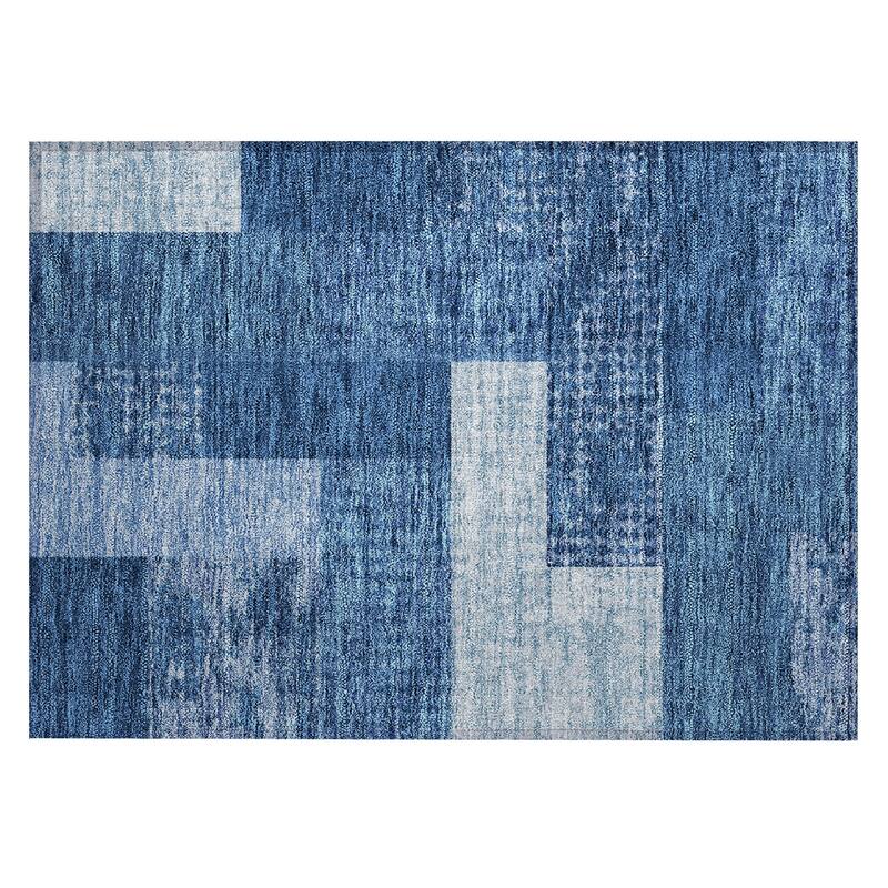 Machine Washable Indoor/ Outdoor Modern Blocks Chantille Rug
