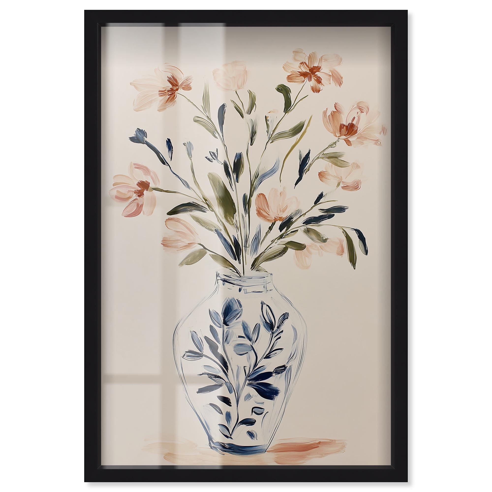 Vase with Blooming Flowers Floral Decor Shadowbox Print by Art Remedy