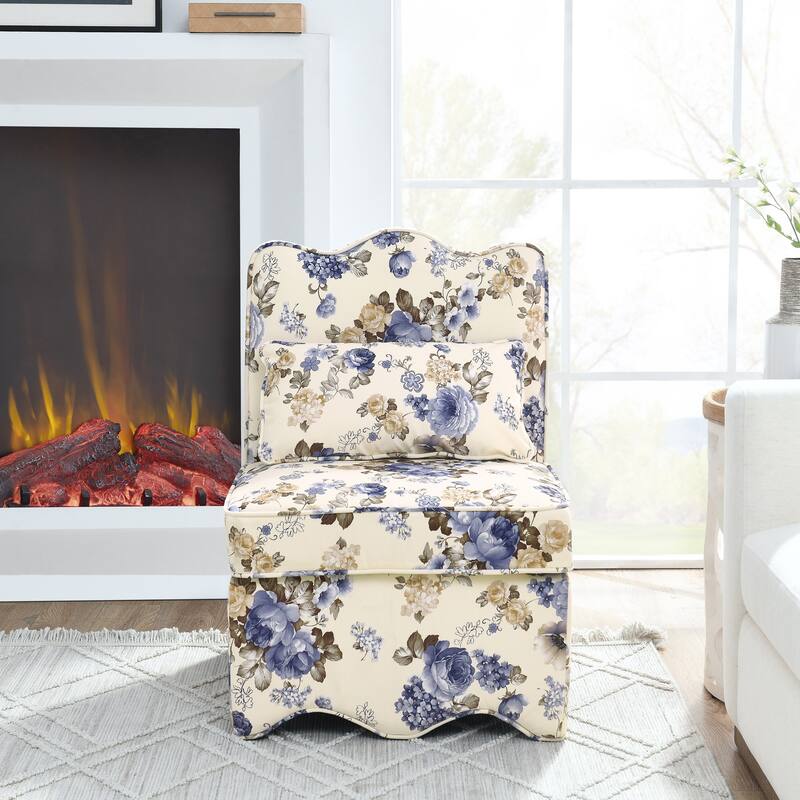 Roomfitters Floral Flannel Accent Chair with Pillow, Armless Upholstered Lounge Chair with Soft Cushion for Living Room