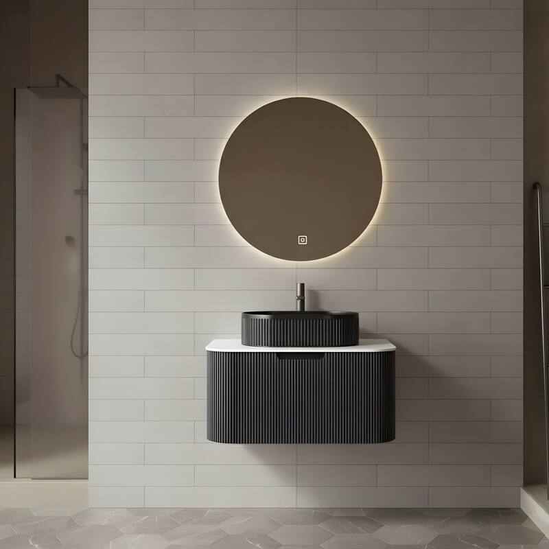 Wall Mounted Bathroom Vanity with Black Oval Ceramic Basin