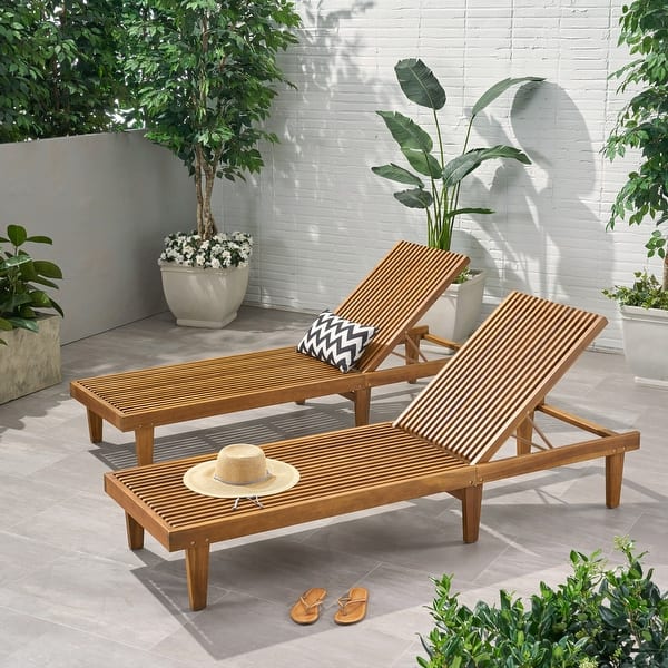 slide 2 of 23, Nadine Outdoor Chaise Lounges (Set of 2) by Christopher Knight Home Teak