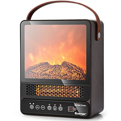 1500W Electric Fireplace Tabletop Portable Space Heater with 3D Flame Effect-Walnut - 11.5" x 6" x 14.5" (L x W x H)