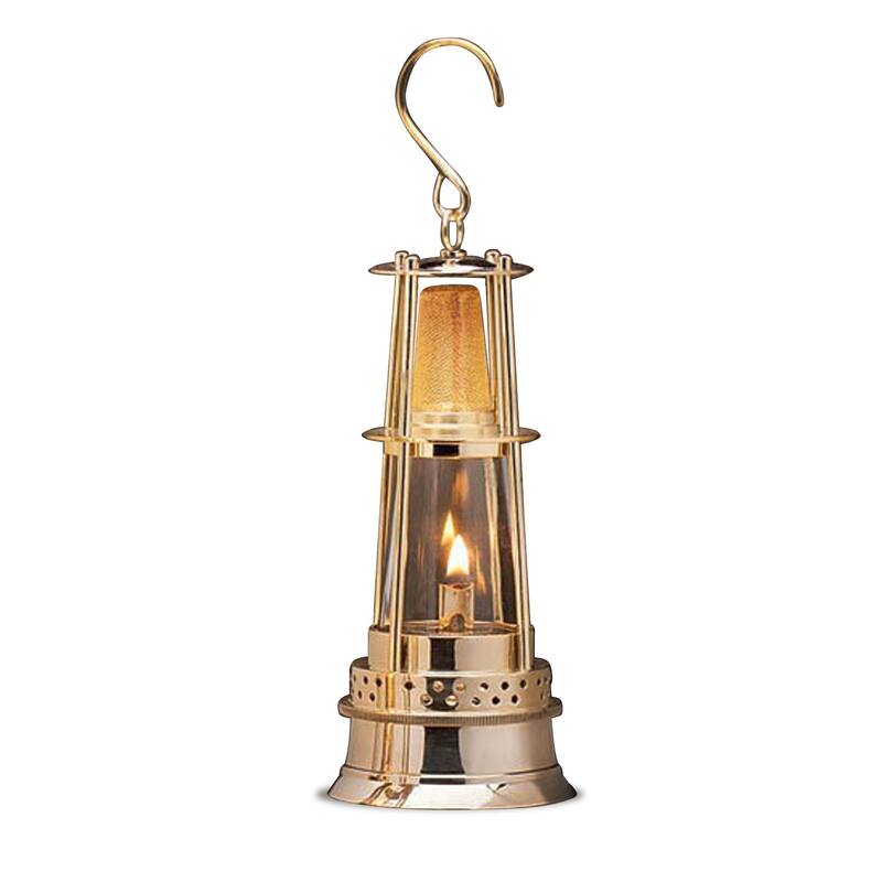 Kings County Tools 10-inch Miners Oil Lamp with Brass Body and Glass Chimney - Brass