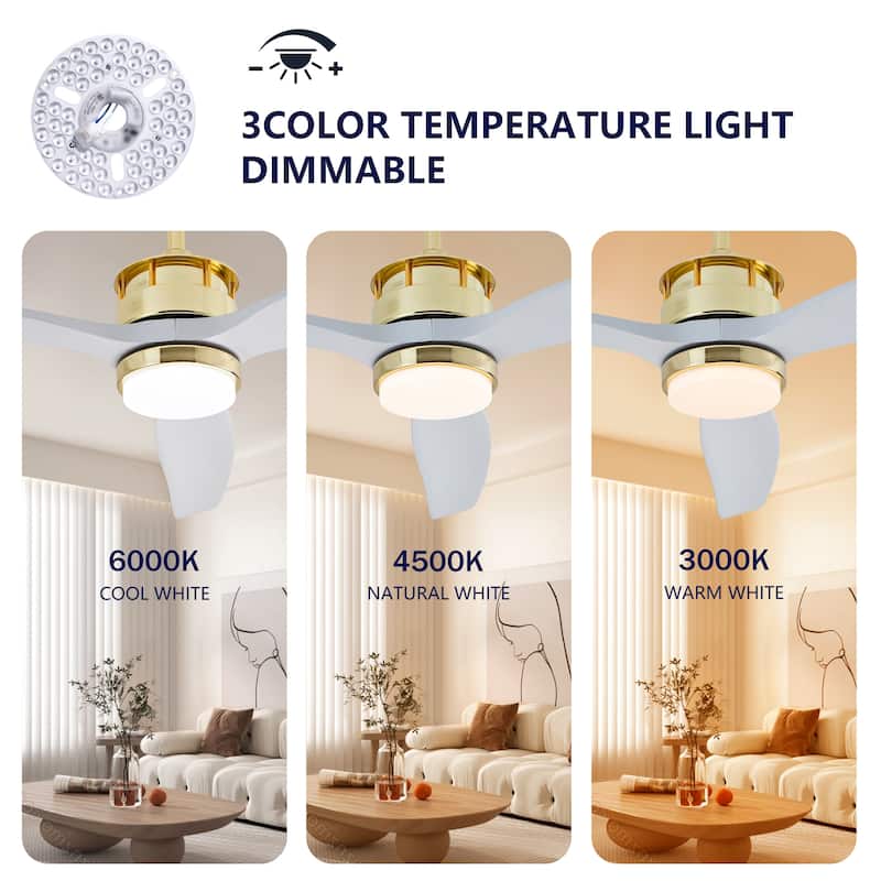 52" Ceiling Fans with Lights and Remote, 6 Speeds, Quiet DC Motor, Dimmable LED