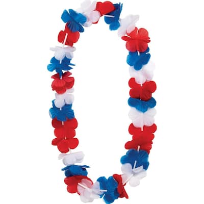 Patriotic Floral Party Leis - 33" - Red and Blue - Club Pack of 12