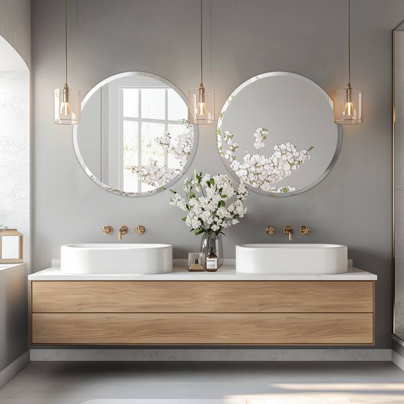Frameless Bathroom Mirror Wall Mounted Modern Stylish Design with Contemporary Bevelled Edges