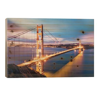 Golden Gate Bridge At Dawn, San Francisco Print On Wood by Matteo Colombo - Multi-Color