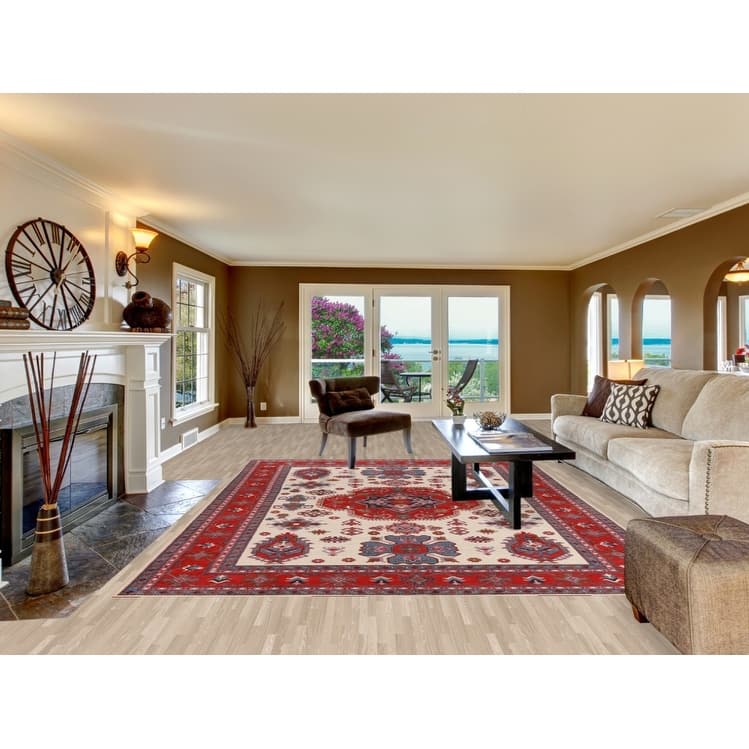Hand Knotted Oriental 100% Wool Carpet Traditional Medallion Beige & Ivories Kazak Area Rug - 11' 7'' X 8' 7''