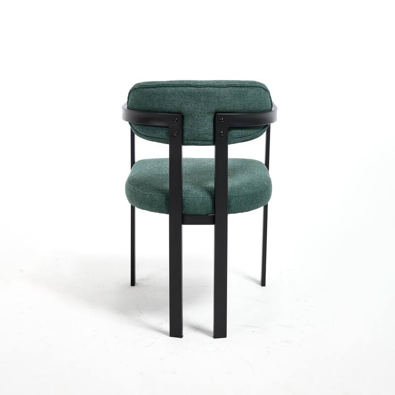 Modern Upholstered Dining Chairs Set of 2 with Black Metal Legs and Curved Backrest