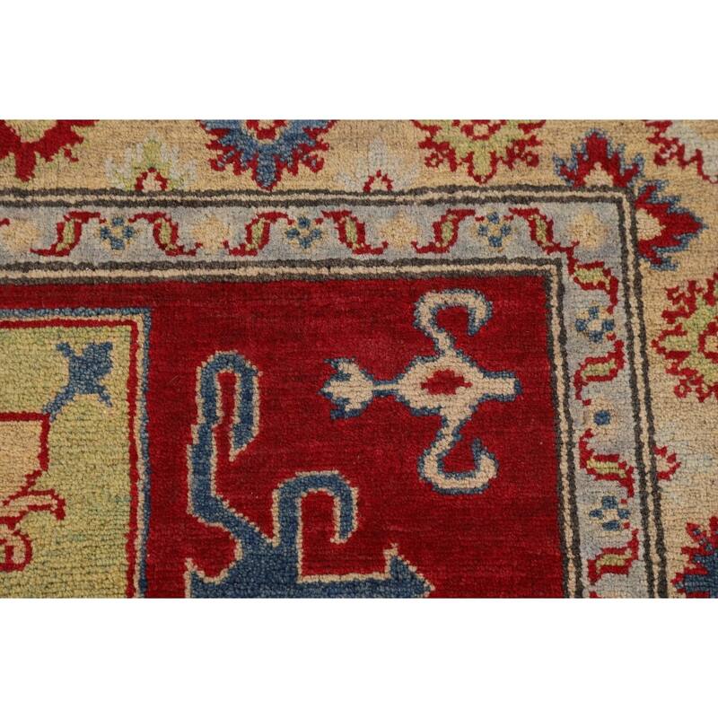 Traditional Kazak Oriental Area Rug Handmade Geometric Red Wool Carpet - 4'3" x 6'4"
