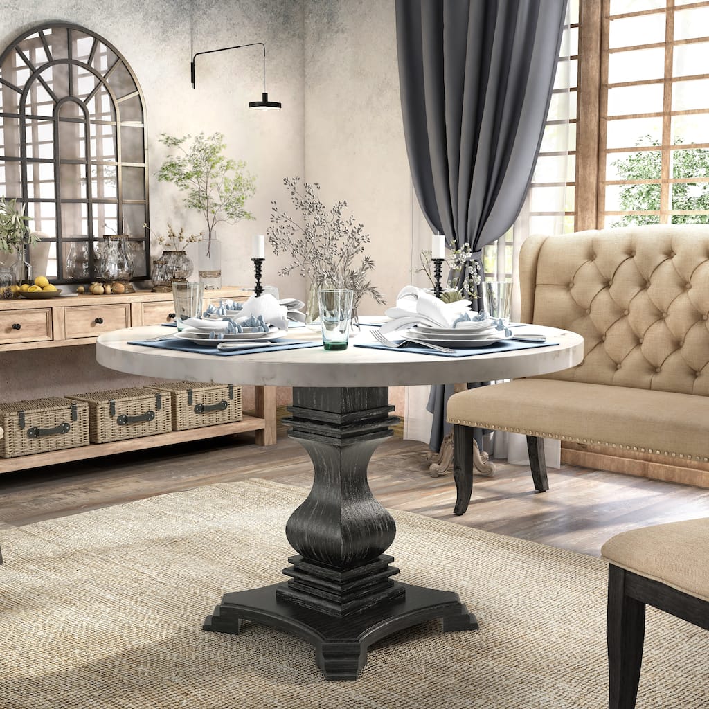 Furniture of America Brec Rustic White 48-inch Pedestal Dining Table