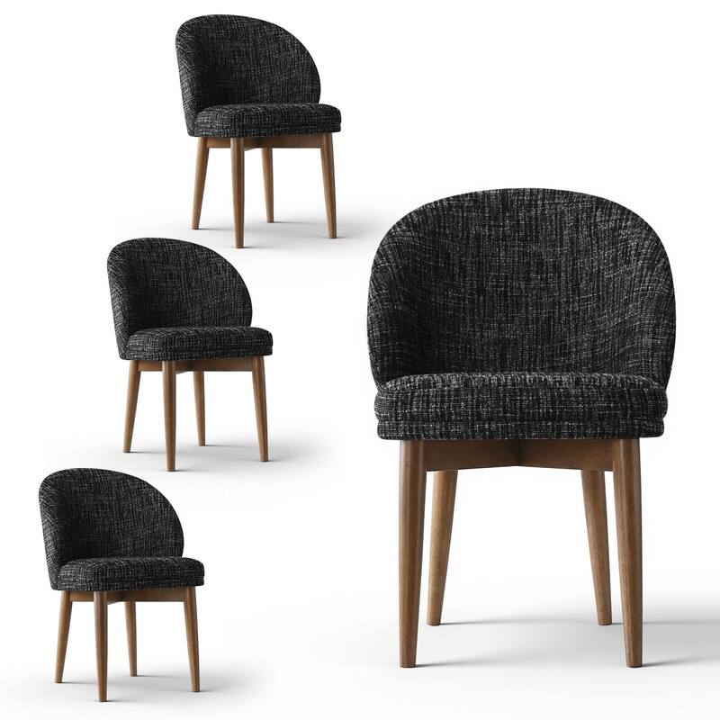 Upholstered Barrel Dining Chair With Walnut Legs (Set of 4)