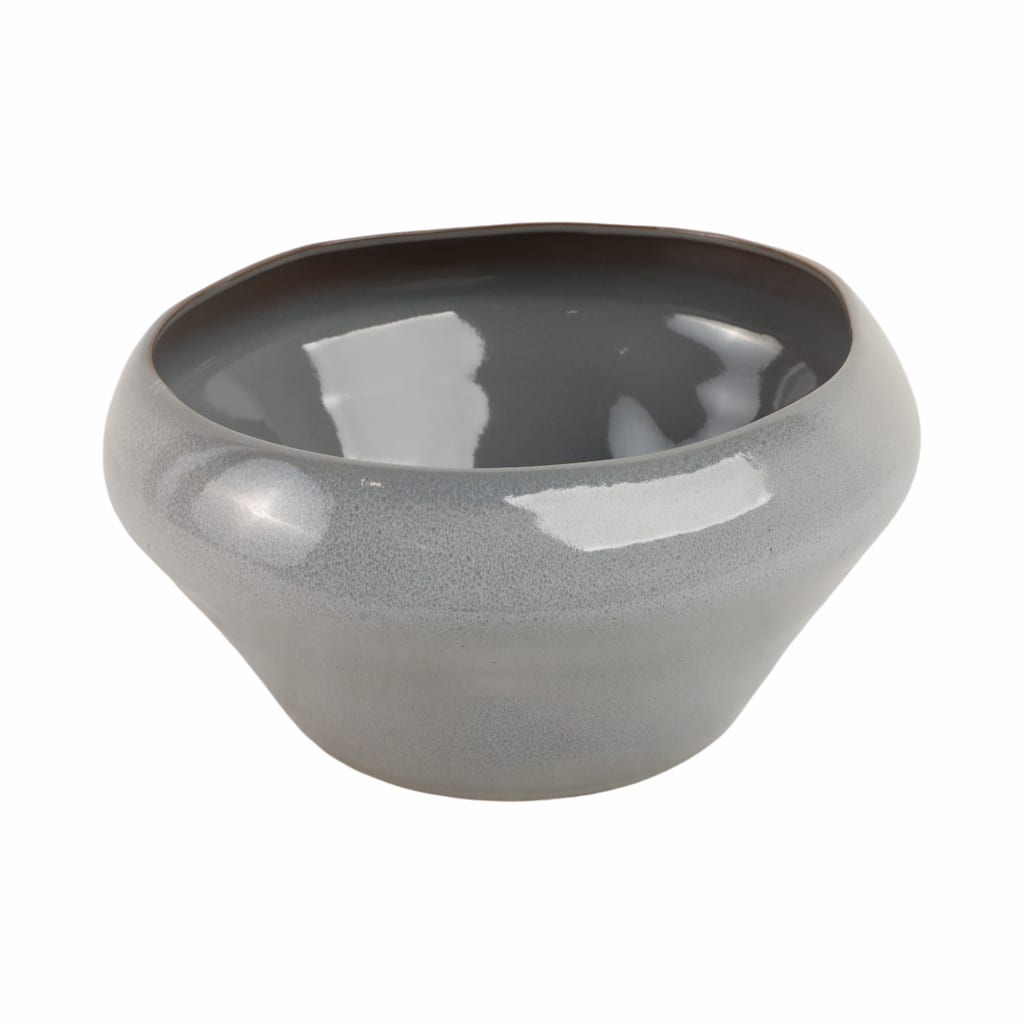 Terracotta Decorative Bowl Glazed Finish Accent Piece - 7" Gray - 13" x 13" x 7"
