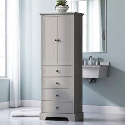Freestanding White Bathroom Cabinet with 4 Drawers and 2 Doors, Adjustable Shelf, Waterproof MDF Storage Unit