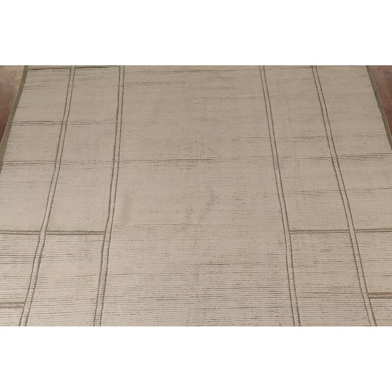 Modern Moroccan Large Area Rug Handmade Beige Wool Carpet - 9'11"x 15'9"