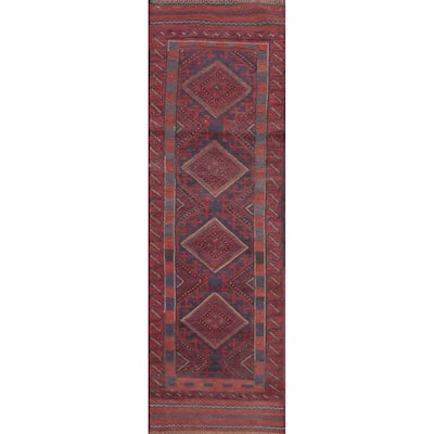 Hand Knotted Oriental 100% Wool Carpet Traditional Tribal Navy Blue & Blues Balouch Runner Rug - 7' 10'' X 1' 11''