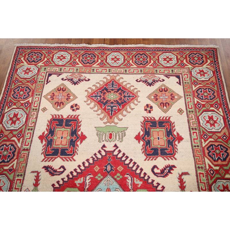 Beige Kazak Oriental Area Rug Handmade Traditional Wool Carpet - 4'10" x 5'9"