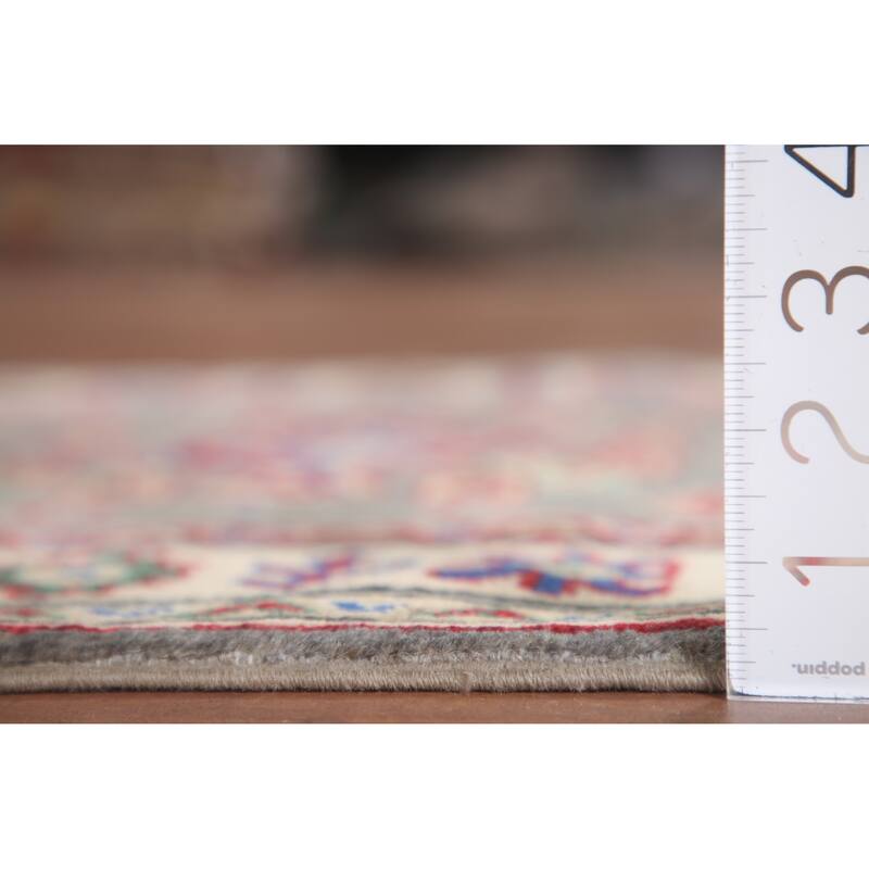 Hand Knotted Oriental 100% Wool Carpet Traditional Geometric Greys & Charcoal Kazak Runner Rug - 6' 7'' X 2' 7''