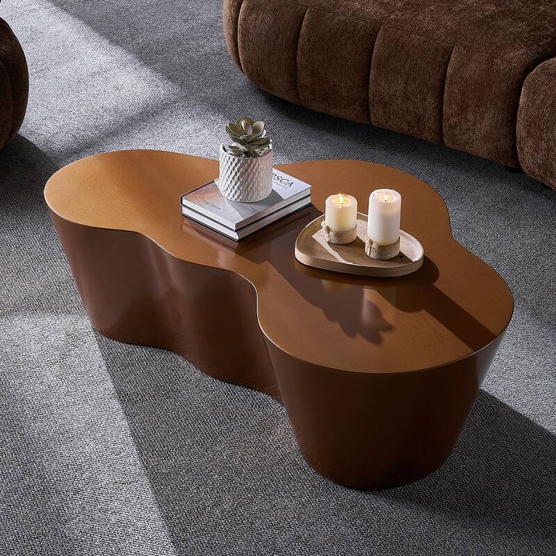 50" Unique Shape Sturdy Fiberglass Coffee Table, Tea Table for Living Room, No Need Assembly