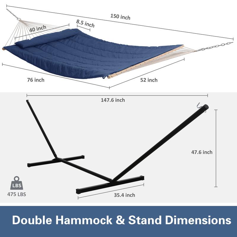 Hammock Double Hammock with Stand, Two Person Cotton Rope Hammock