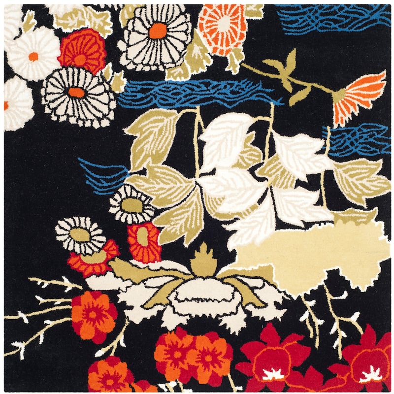 SAFAVIEH Handmade Bella Nurit Modern Floral Wool Rug - 5' Square - Black/Multi
