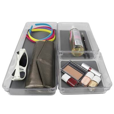 3 Compartment Storage 3 Piece Plastic Drawer Organizer Set, Grey