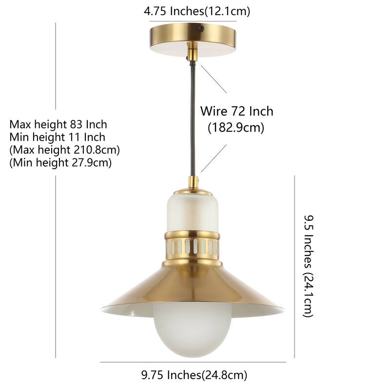 Eugenio 9.75" Adjustable Iron/Glass Retro Hurricane LED Pendant, Brass Gold by JONATHAN Y