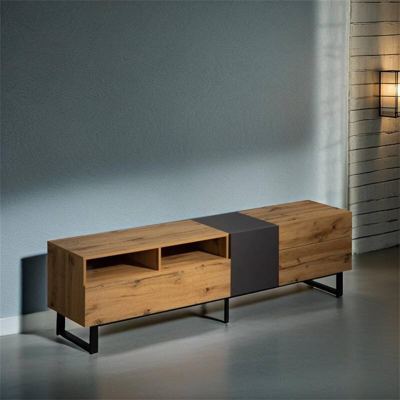 Modern TV Stand for 80'' TV with Double Storage Space - Wood