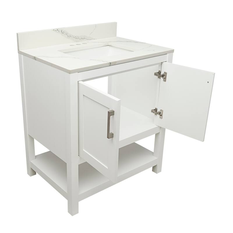 Taos 31" Bathroom Vanity with Cultured Marble Vanity Top Sink in White with White Basin