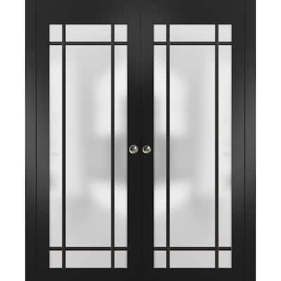 French Double Pocket Doors 36 x 80 Planum 2112 Matte Black Kit Trims Rail