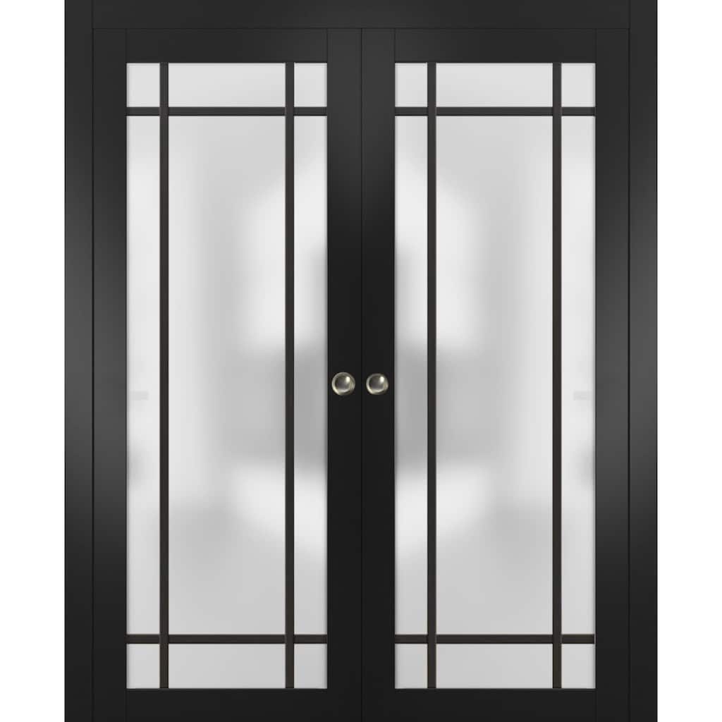 French Double Pocket Doors 36 x 80 Planum 2112 Matte Black Kit Trims Rail