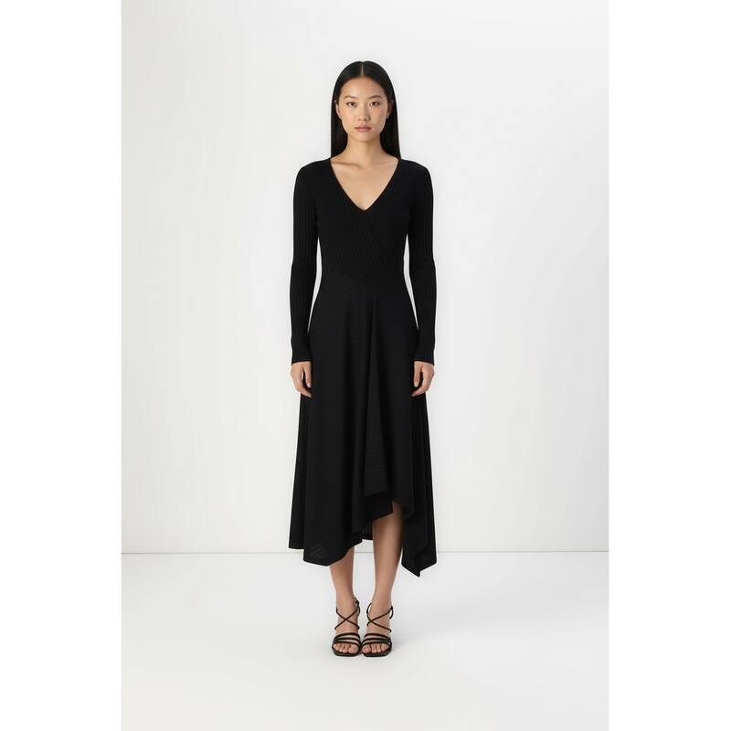 DKNY Asymmetrical Rib Knit Midi Dress