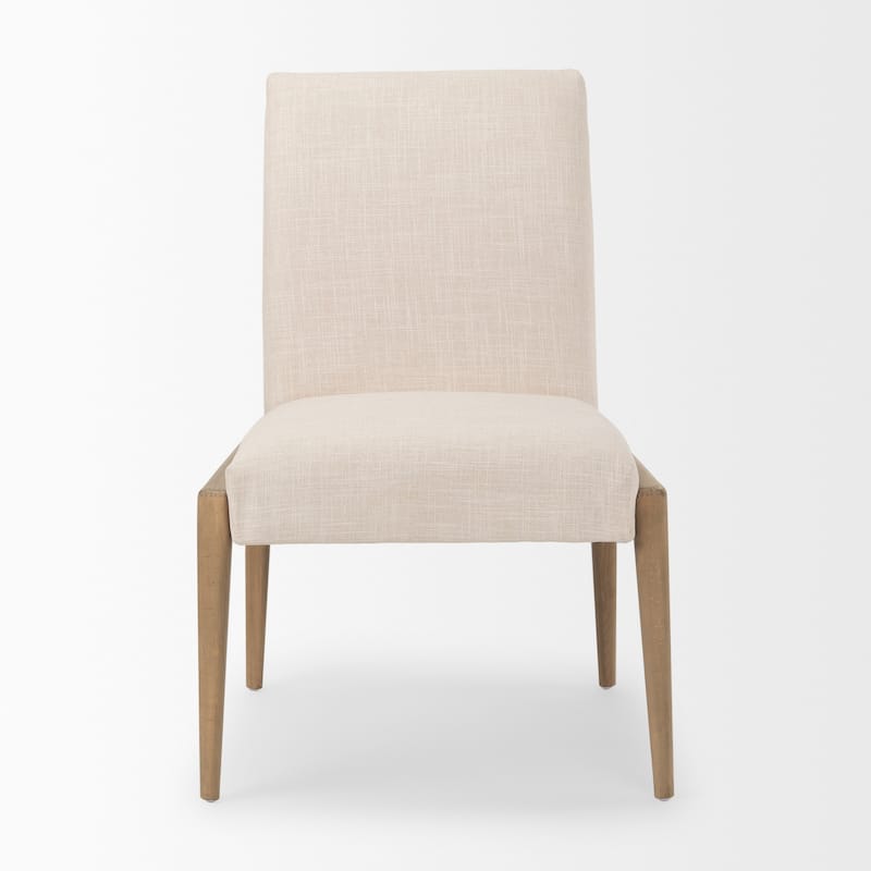 Palisades Cream Fabric Seat With Medium Brown Solid Wood Frame Armless Dining Chair (Set of 2)
