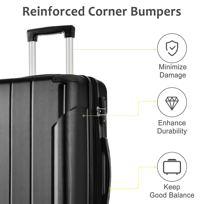 24" Expansion Luggage, Hardside Suitcase with Double Wheels, Lightweight ABS Hard Shell Checked Luggage, for Travel & Business