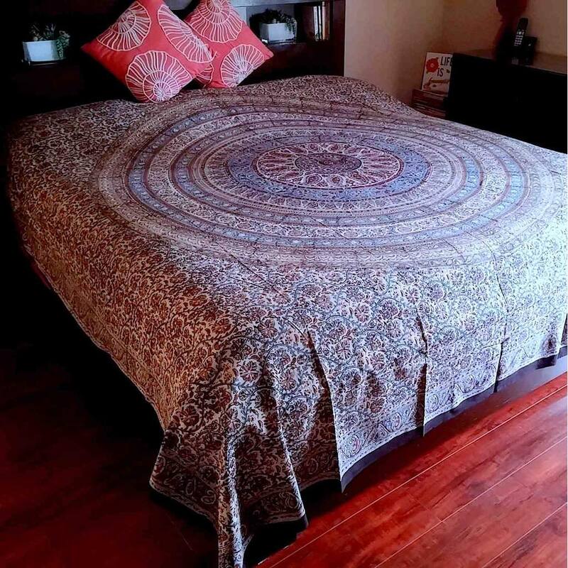 Kalamkari Cotton Block Print Cute Floral Paisley Tablecloth Rectangle