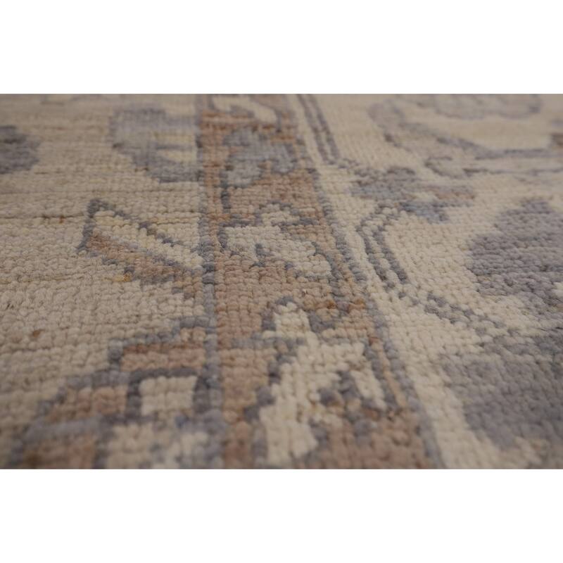 Floral Beige Oushak Turkish Area Rug Hand-Knotted Wool Carpet - 7'8"x 9'7"
