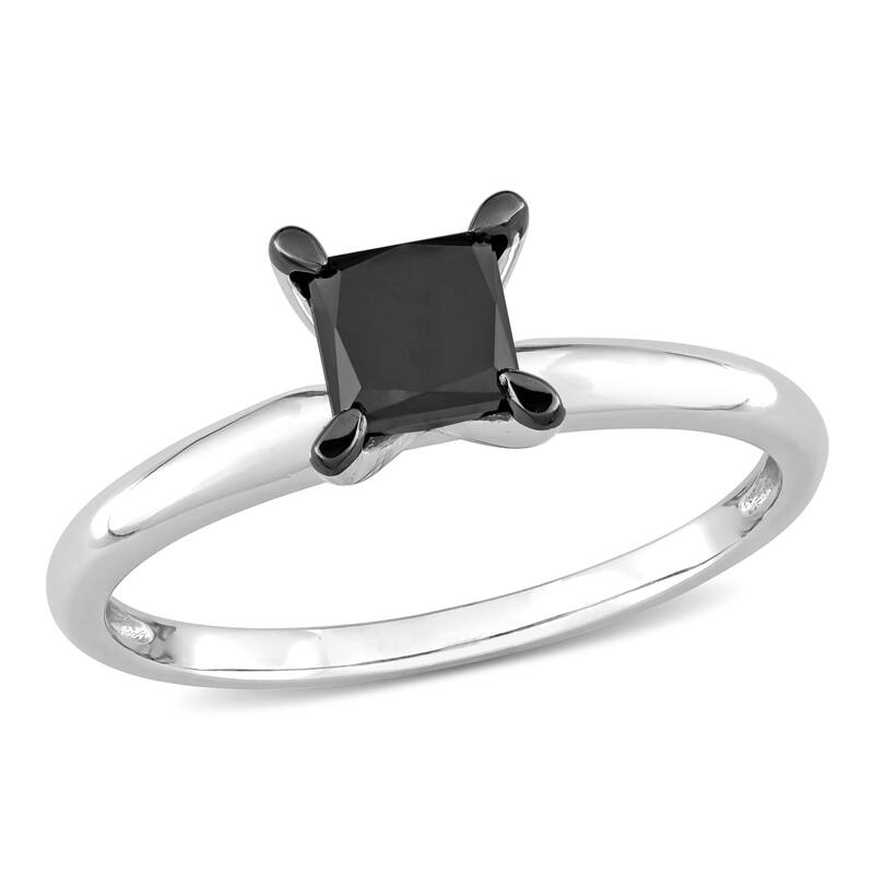 Miadora 1ct TDW Princess-cut Black Diamond Solitaire Engagement Ring in 14k White Gold