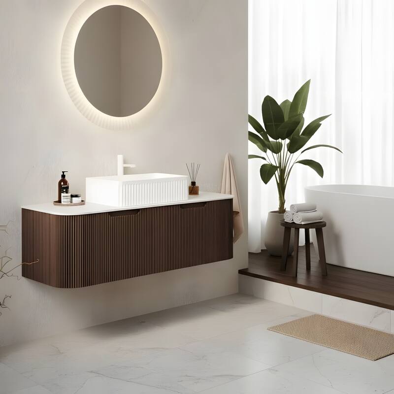 Wall Mounted Bathroom Vanity with White Rectangular Ceramic Basin